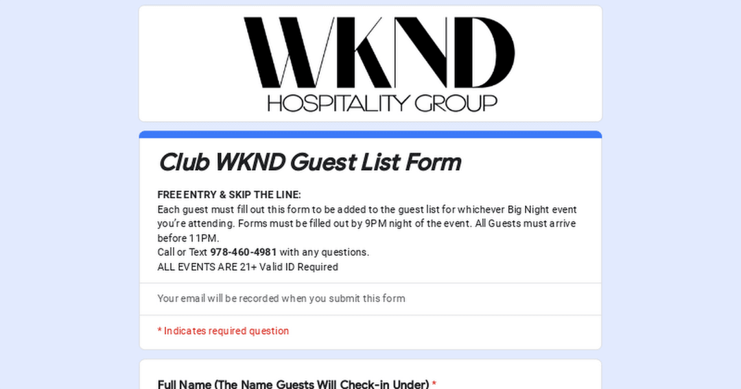 NEW ClubWknd Guest List Form (Boston, MA) 
