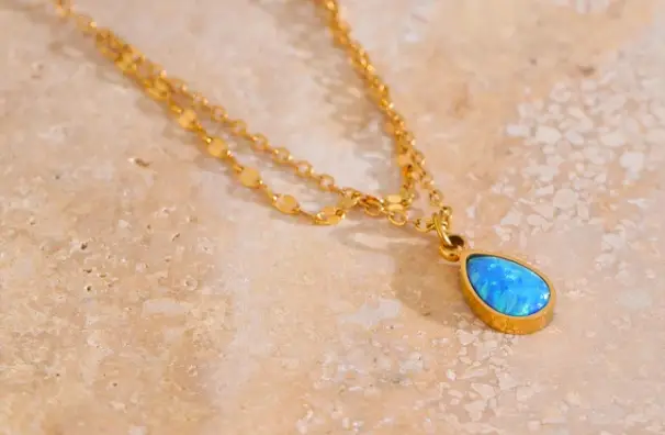 Opal Stone Pendant Double-layered Chain Necklace 
