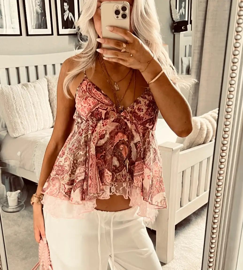Pink Paisley print and lace top