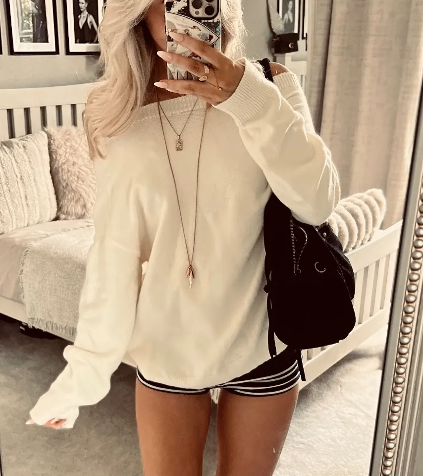 Cream off shoulder jumper