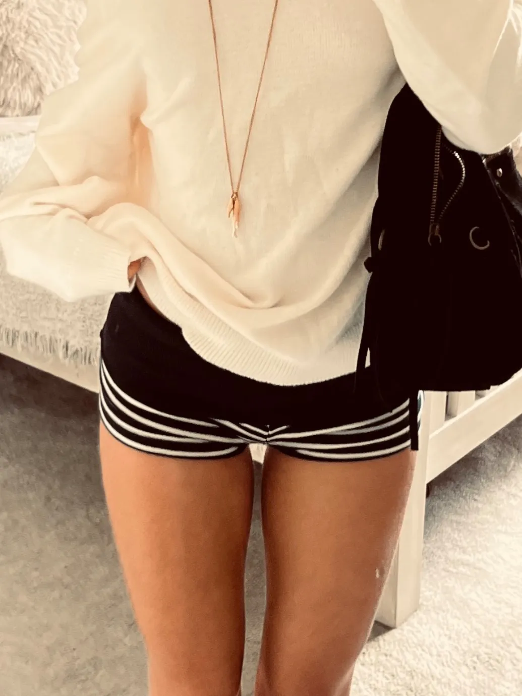 Navy and white fold over micro shorts