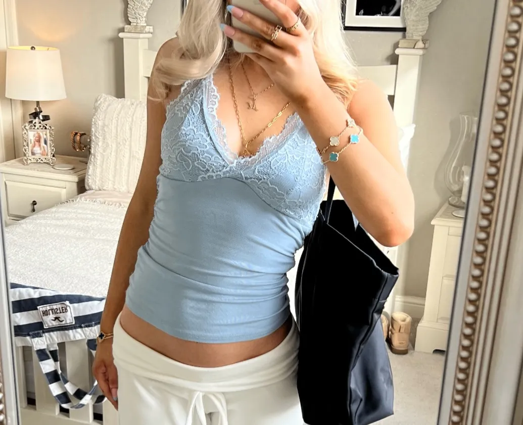 Sky Blue Halterneck Lace Top
