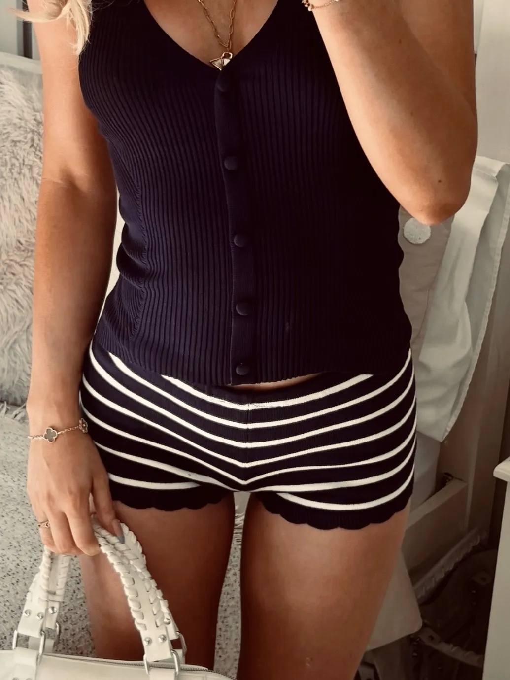 Navy & white stripe soft knit shorts