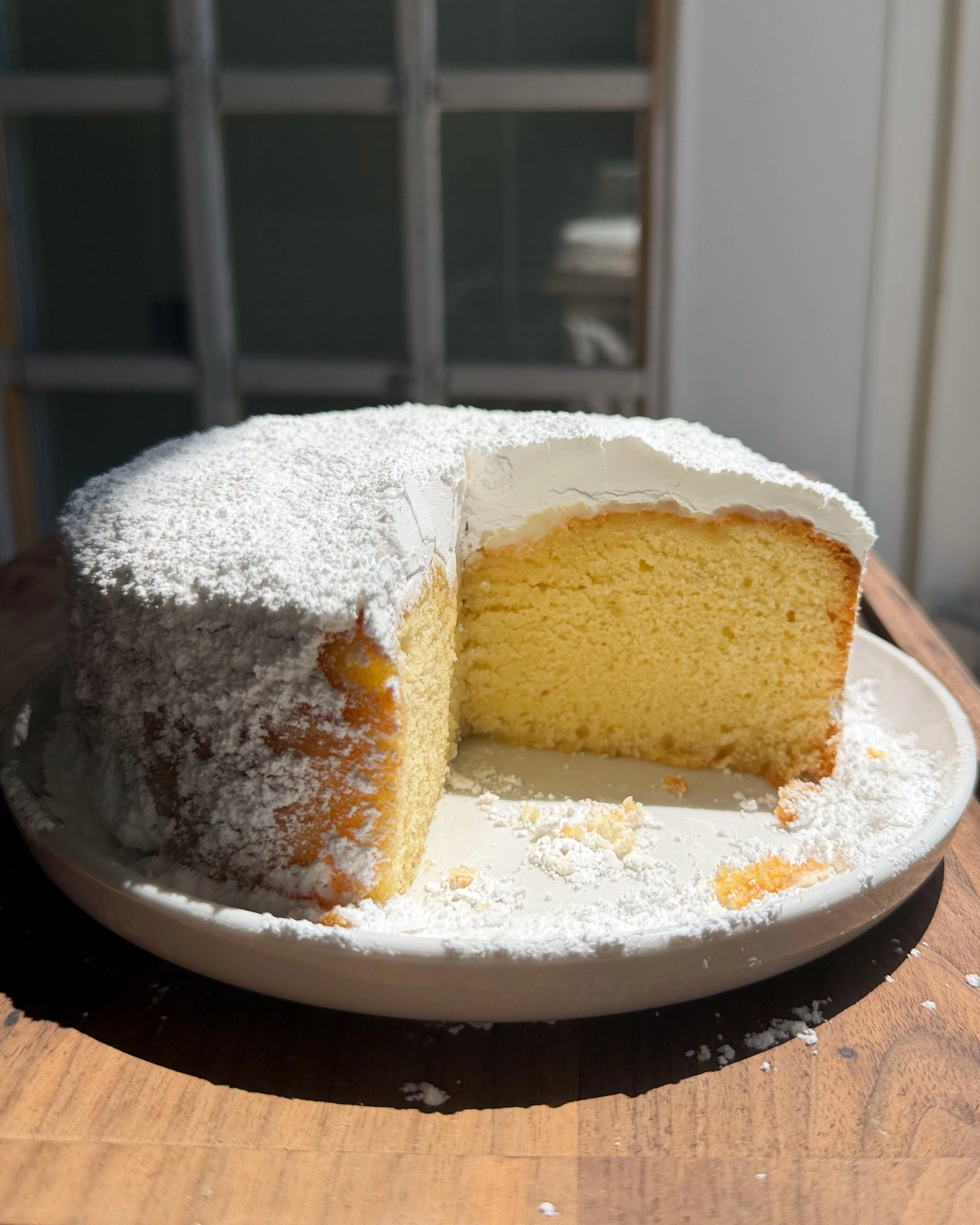 Powdered Sugar Donut Cake