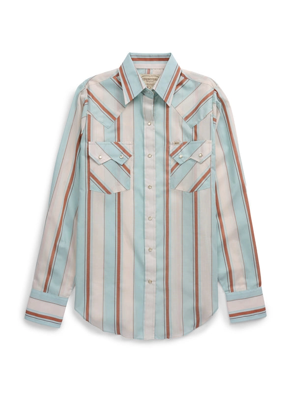 Women's Cowboygirl Vintage Turquoise Stripe Granddaddy Snap Shirt