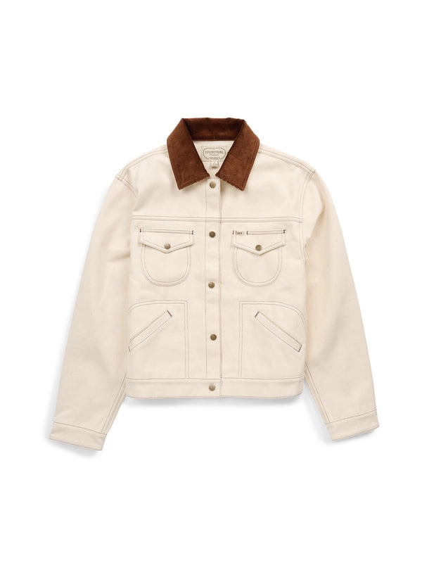 Women's Cowboygirl Ecru Denim Jacket with Corduroy Collar