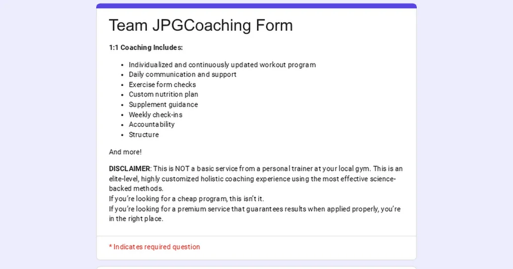 1:1 Coaching Application