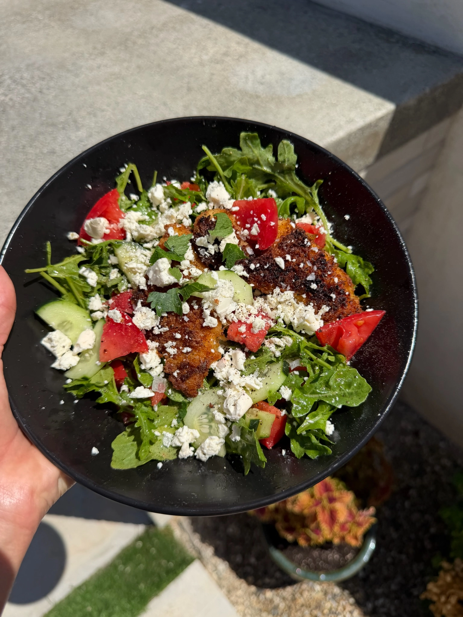 NEW!! Crispy Chicken Cutlet Mediterranean Salad