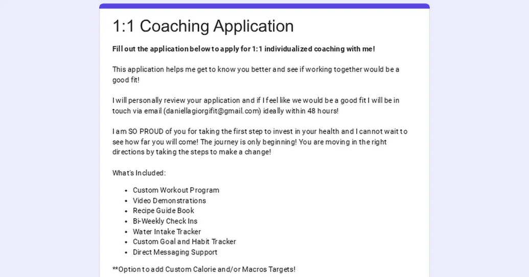 1:1 Coaching Application