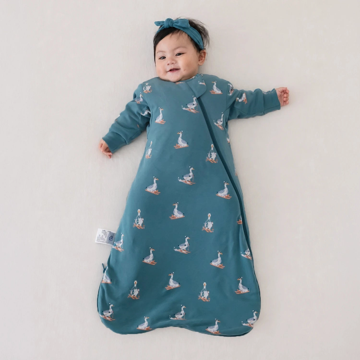 All Season Long Sleeve Sleep Sack 1.0 TOG - Organic Cotton & Camel Wool -Skiing Goose