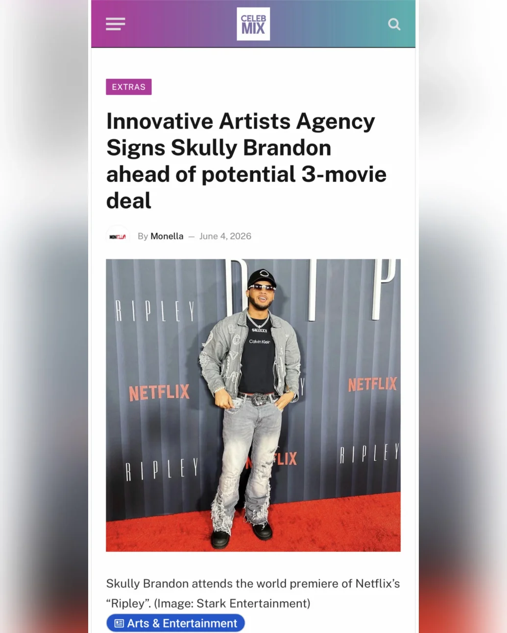 Celebmix.com | Innovative Artists Agency Signs Skully Brandon ahead of potential 3-movie deal