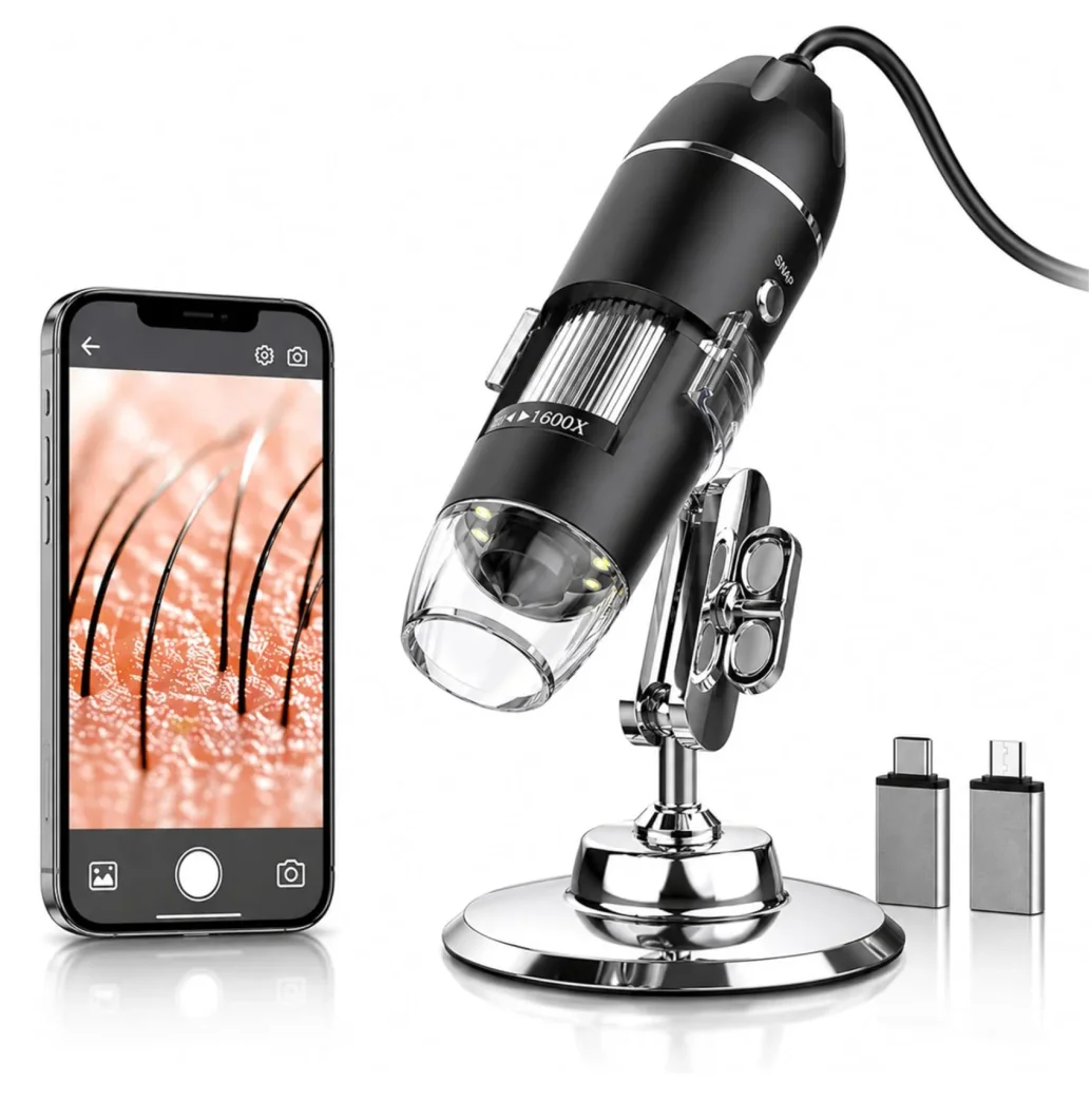 1600X Skin Analyzer Machine for Scalp and Hair Follicle Detection - Professional Digital Microscope with 8 LEDs, Facial Skin Analysis, 1080p Dermatoscope Camera - Compatible with Android Mac Windows :
