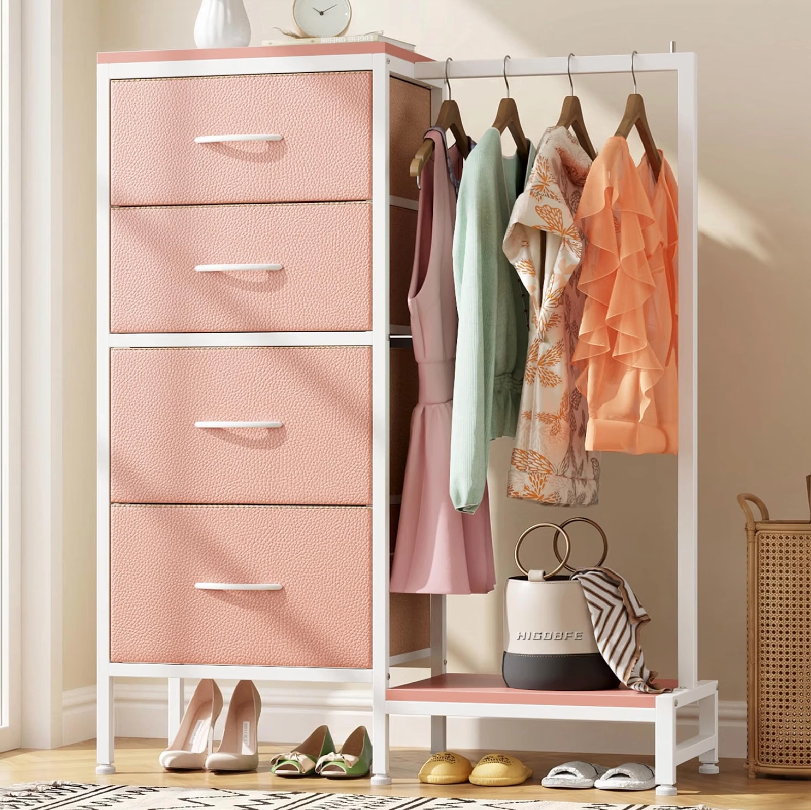4 Drawers Dresser with Hanging Rack
