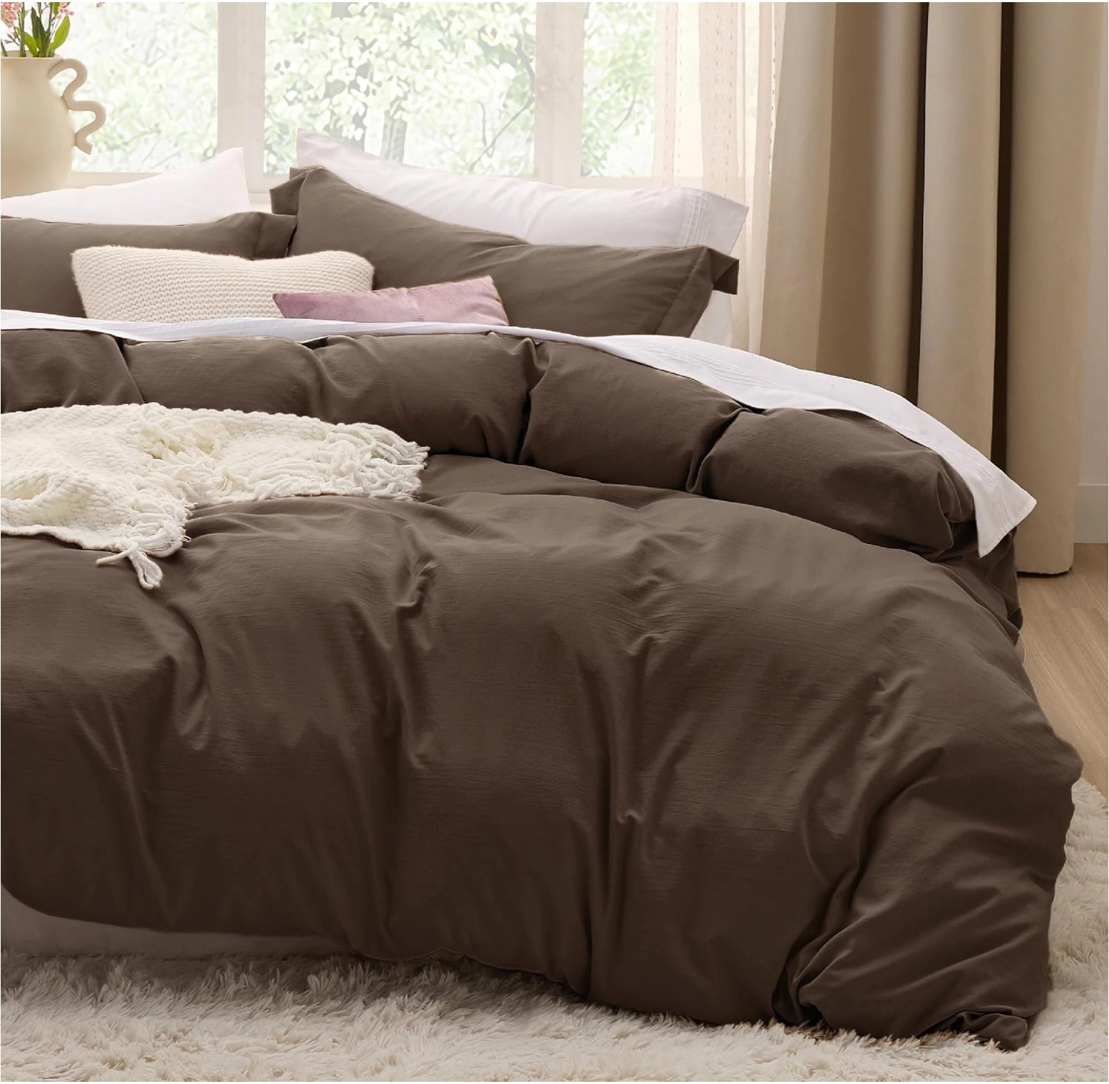 Bedsure Brown Duvet Cover King - 3Pcs