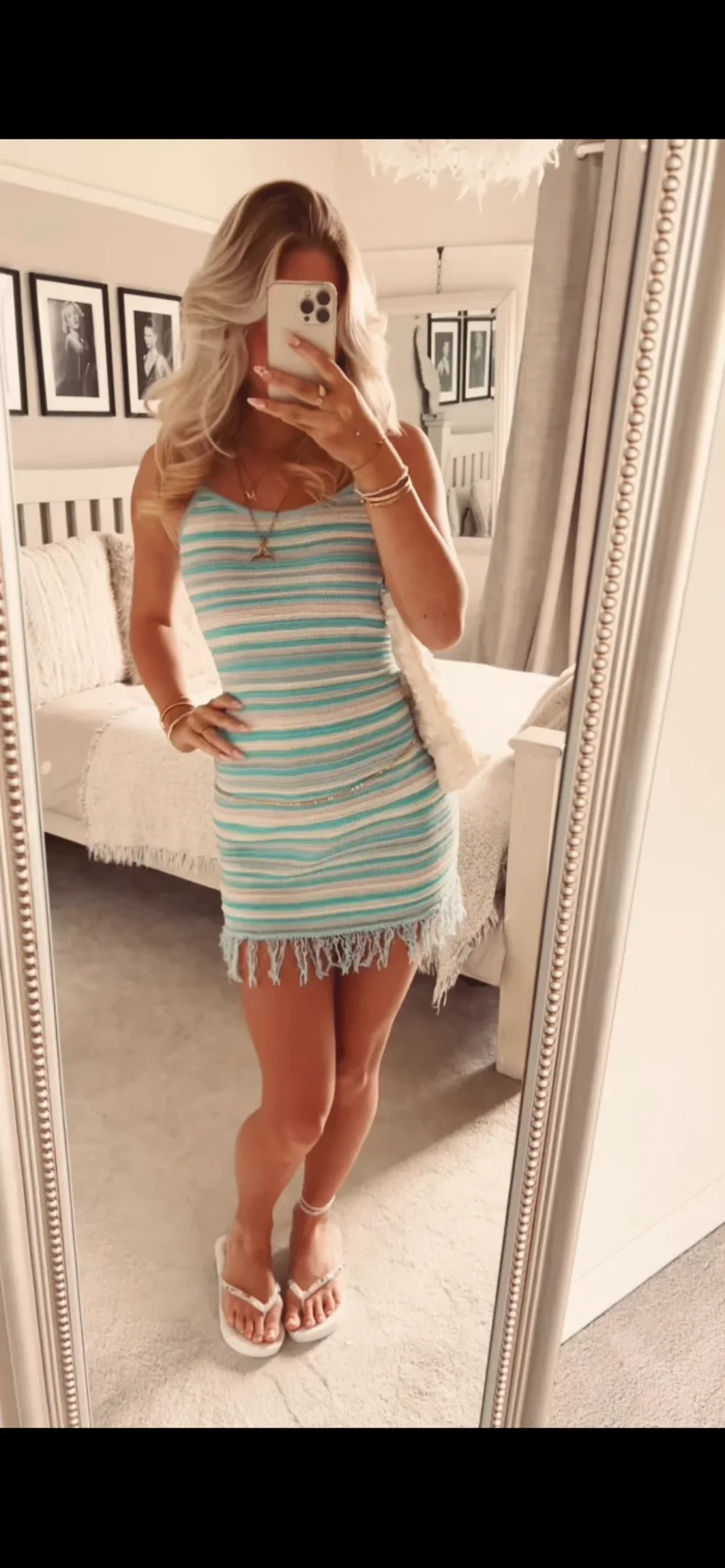 Blue and White striped Tassel Dress