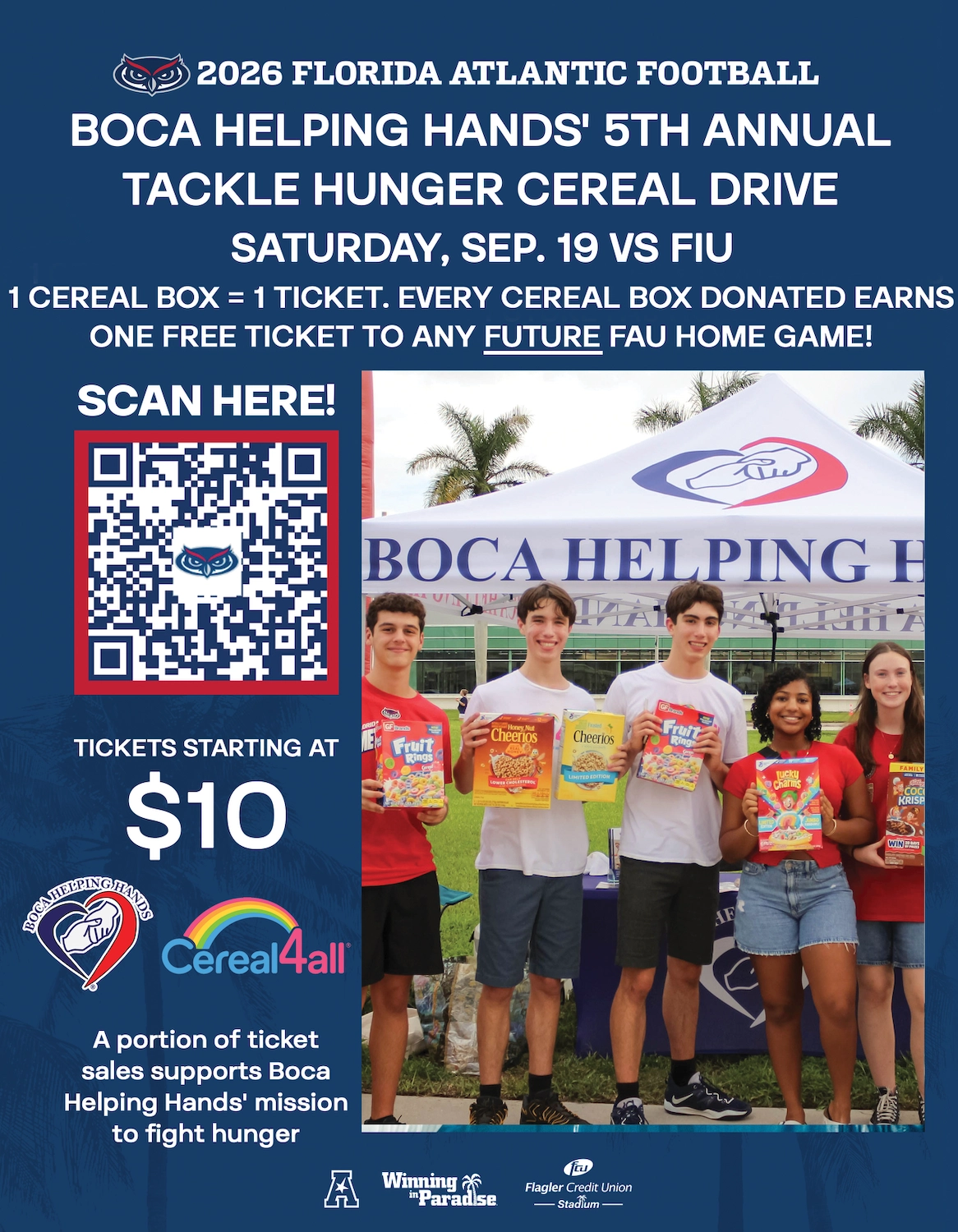 Boca Helping Hands' 5th Annual Tackle Hunger Cereal Drive