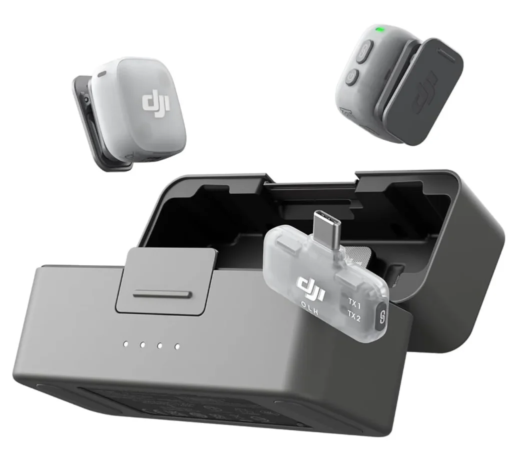 DJI Mic Mini 2 (2 TX + 1 Mobile RX + Charging Case), Wireless Mic | For iPhone 17/16/15 & Android/Tablet/PC, Plug-And-Play, 90h Battery, 300m Transmission, Noise Cancelling, Vlog, Streaming: Drone Acc