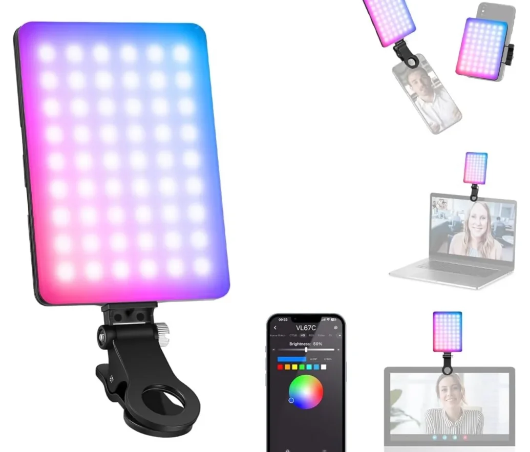 NEEWER VL67C RGB Selfie Light with App Control, 94 LED CRI97 2000mAh | Rechargeable, Cold Shoe Mount Camera Light, Portable Front & Back Phone Clip, for TikTok, Video Conference Light for Laptop : Ama