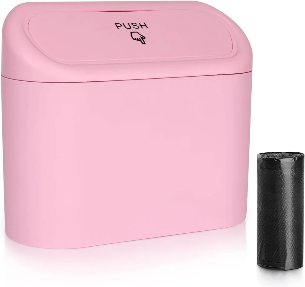 Accmor Car Trash Can with Lid, Vehicle Trash Bin Car Dustbin Garbage Organizer Holder with One Roll Trash Bag, Portable Hanging Mini Leakproof Cars Storage Bag Container for Auto, SUV, Office (Pink)