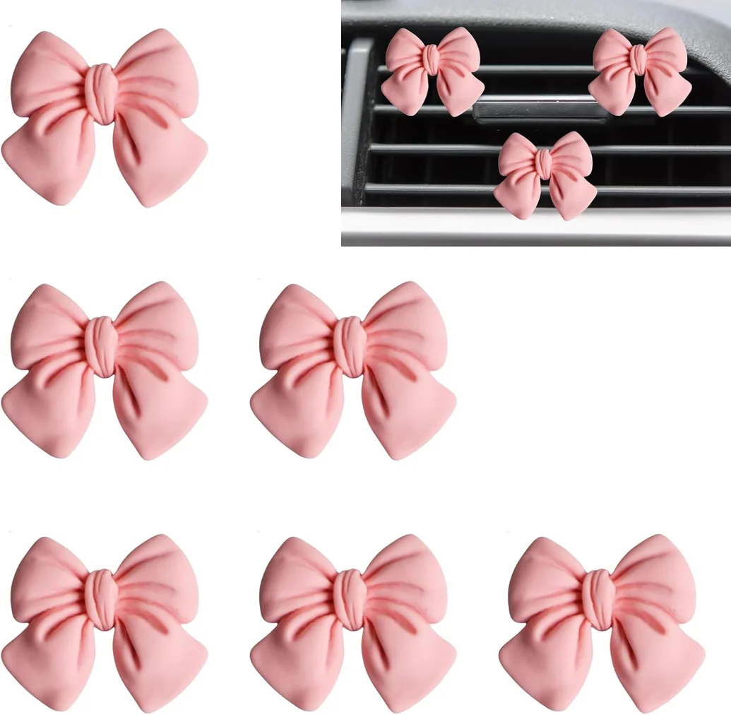 6 pcs Pink Bow Car Air Vent Clips Coquette Cute Girly Car Decor Accessories Interior Aesthetic Decorations Charm Stuff for Women Girl