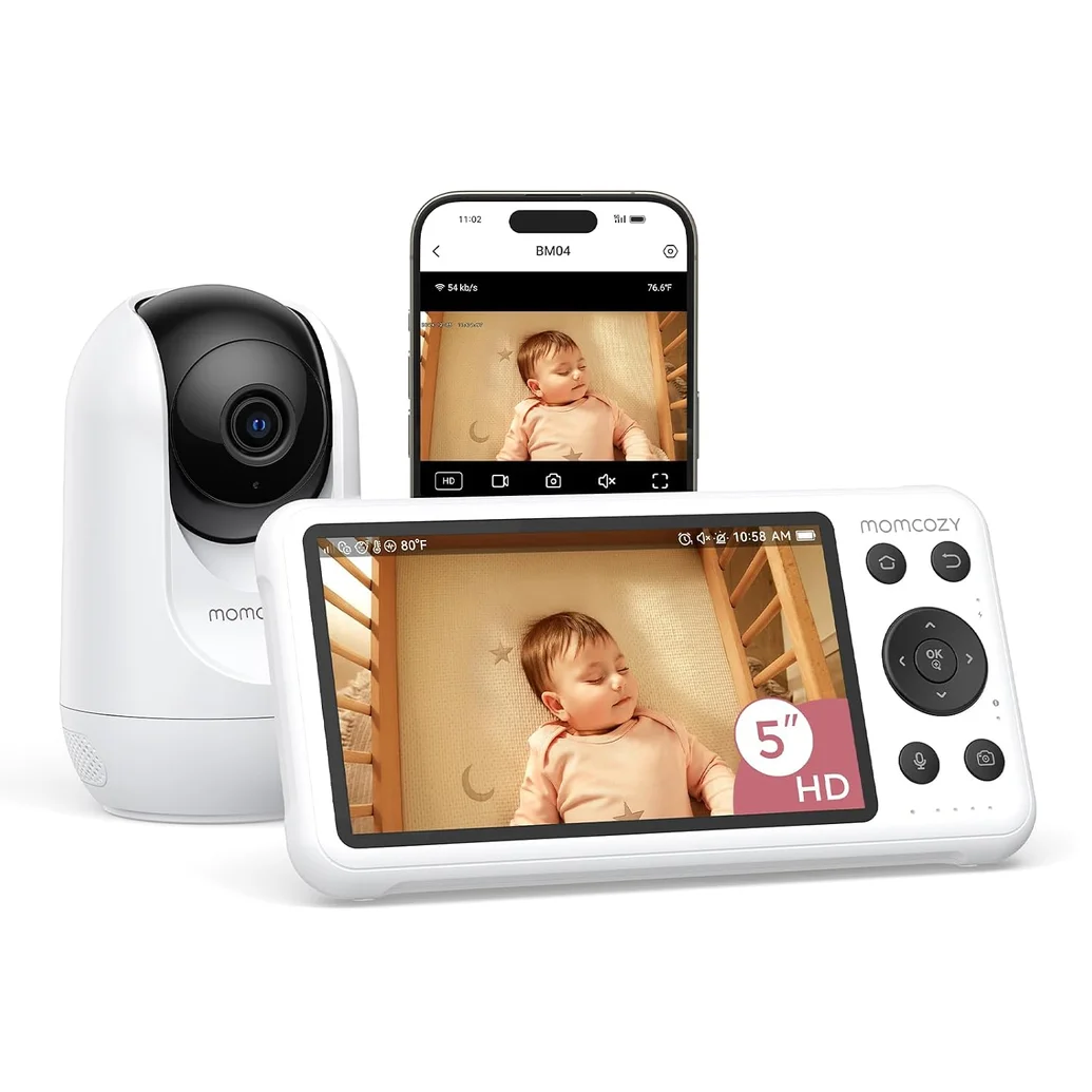 Momcozy Smart WiFi Baby Monitor with Camera and Audio,5" 1080P & Wall Mount | Electric Safe Fence, Motion & Sound & Cry Detection, Night Vision, 5000mAh Battery, 2-Way Talk, Photo & Video Recording, B