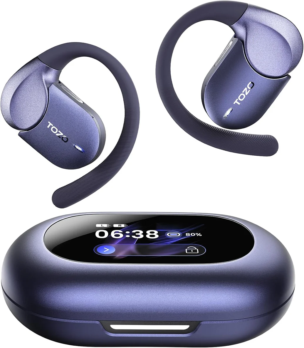 TOZO Open X2 Pro Open Ear Earbuds, AI Smart Wireless Ear Buds with Assistant, Motion/Voice Control, 36H Play Bluetooth 6.0 Headphones with LCD Screen, Dual-Axis Adjustment, Exceptional Sound