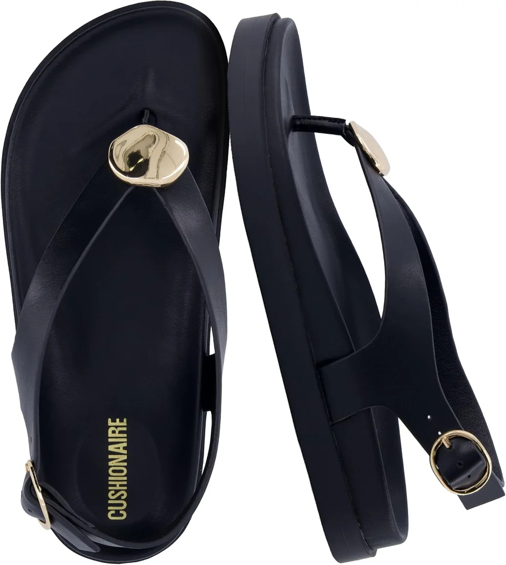 CUSHIONAIRE Expo Thong Sandals for Women, Comfortable Slingback Sandals with Arch Support and Cushioned Footbed